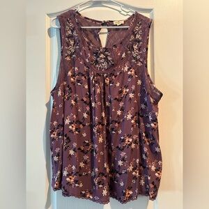 Mason & Belle Purple Floral Lace Detail Tank – Size 2X